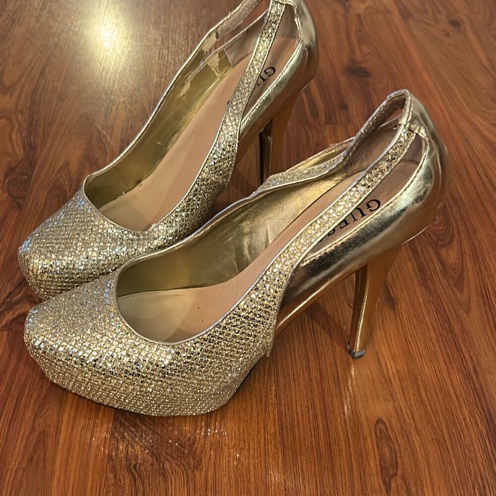 Guess gold shimmer platform heels size 10